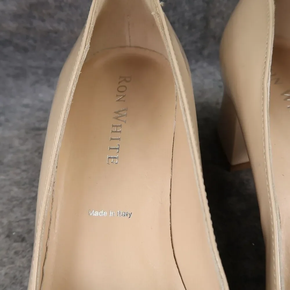 Ron White Shoes Womens 37 Pumps Square Toe Block Heel Patent Leather Lizbeth Tan